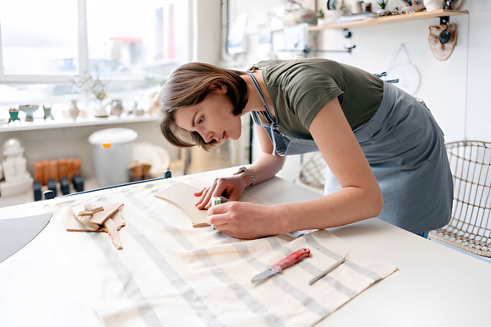 Elin Briar working at a table