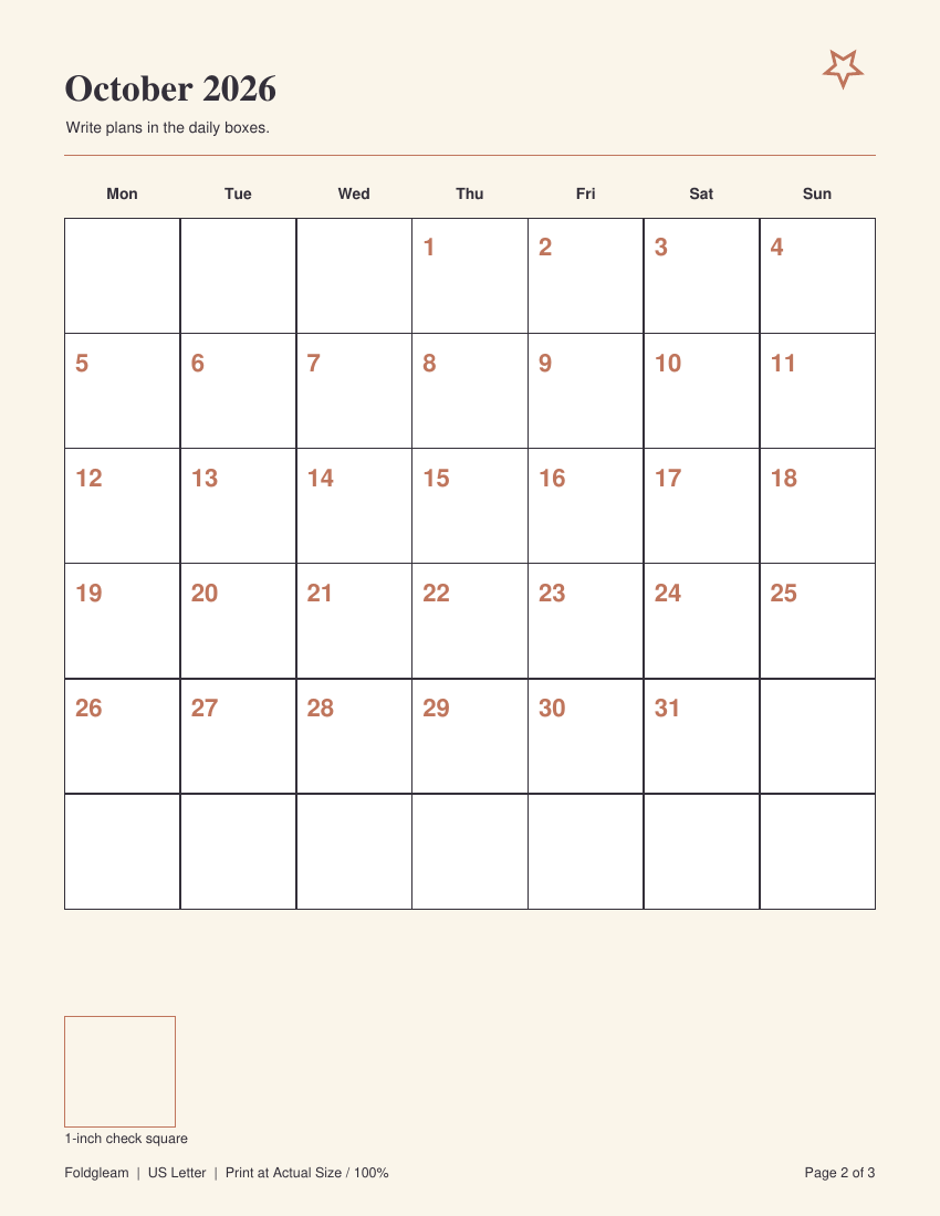 Halloween Countdown Calendar Ideas — October 2026 printable calendar preview